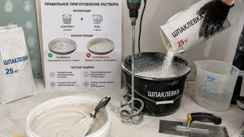 Как правильно приготовить раствор для шпаклёвки: пропорции, консистенция и частые ошибки